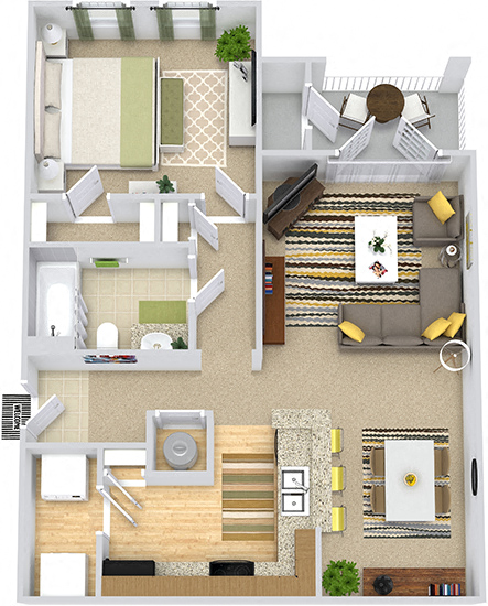 Floor plan for 1 bed, 1 bath, 780 sqft
